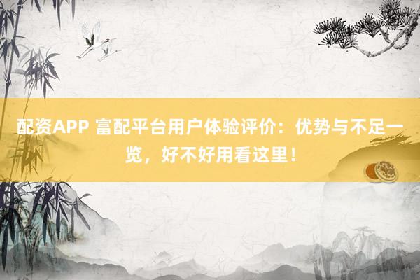 配资APP 富配平台用户体验评价：优势与不足一览，好不好用看这里！