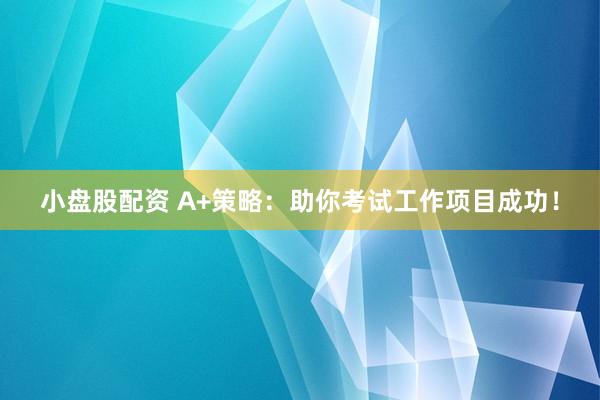 小盘股配资 A+策略：助你考试工作项目成功！